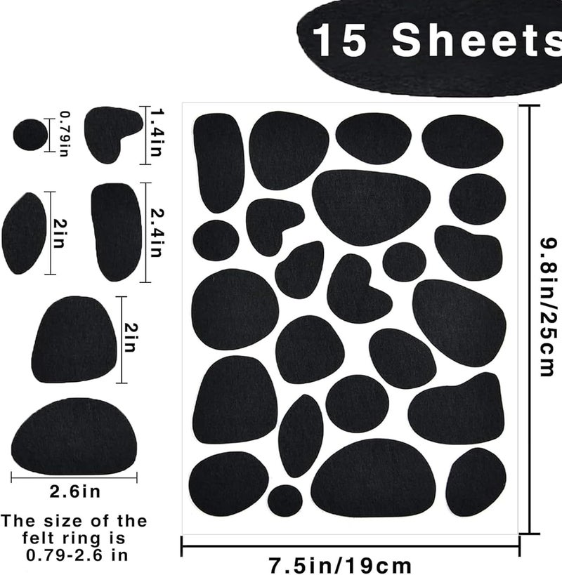 weizedm 15 Sheets Black Adhesive Felt Circles Pads, 360Pcs Irregular Felt Pads Spotty Dog Style Sticker Dalmatian Costume Spotty for Halloween DIY Art Crafts Projects Costume Holiday Decoration - Image 2